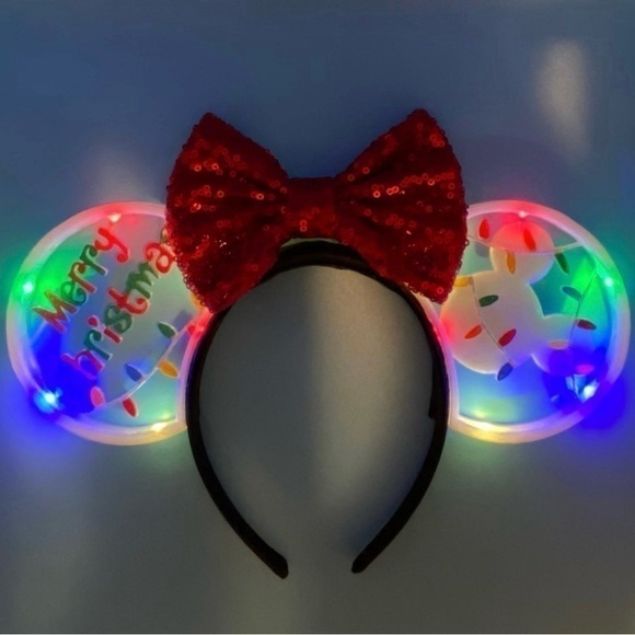 Disney Inspired LIGHT UP Christmas 3D Printed Minnie Ears - NWOT - Picture 2 of 4
